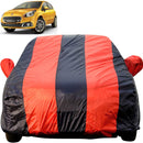 Autofact Punto Car Cover - EasyShield - Car Body Cover for Fiat Punto - With Mirror Pockets, Triple Stitched, Bottom Fully Elastic, Adjustable Belt and Buckle (Red Blue Stripes)