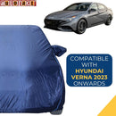 Autofact New Verna Car Cover - CoreProtect - Water Resistant Car Body Cover for Hyundai New Verna - With Mirror Pockets, Triple Stitched, Bottom Fully Elastic, Adjustable Belt and Buckle (Navy 210D)