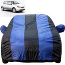 Autofact Indica Car Cover - EasyShield - Car Body Cover for Tata Indica - With Mirror Pockets, Triple Stitched, Bottom Fully Elastic, Adjustable Belt and Buckle (Royal Blue Stripes)