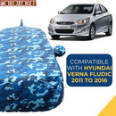 Autofact Verna Fludic Car Cover - TearTough - Dog Proof / Waterproof Car Body Cover for Hyundai Verna Fludic - With Mirror & Antenna Pockets, Triple Stitched, Bottom Fully Elastic, Adjustable Belt and Buckle (Airforce Blue 4x4)