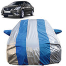 Autofact Sunny Car Cover - FlexGuard - Waterproof Car Body Cover for Nissan Sunny - With Mirror Pockets, Triple Stitched, Bottom Fully Elastic, Adjustable Belt and Buckle (Silver / Blue Stripes)