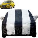 Autofact Celerio Old Model Car Cover - EasyShield - Car Body Cover for Maruti Celerio Old Model - With Mirror Pockets, Triple Stitched, Bottom Fully Elastic, Adjustable Belt and Buckle (White Blue Stripes)