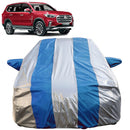 Autofact Gloster Car Cover - FlexGuard - Waterproof Car Body Cover for MG Gloster - With Mirror Pockets, Triple Stitched, Bottom Fully Elastic, Adjustable Belt and Buckle (Silver / Blue Stripes)