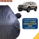 Autofact Endeavour Car Cover - CoreProtect - Water Resistant Car Body Cover for Ford Endeavour - With Mirror Pockets, Triple Stitched, Bottom Fully Elastic, Adjustable Belt and Buckle (Grey 210D)