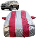 Autofact Endeavour Car Cover - FlexGuard - Waterproof Car Body Cover for Ford Endeavour - With Mirror Pockets, Triple Stitched, Bottom Fully Elastic, Adjustable Belt and Buckle (Silver / Pink Stripes)