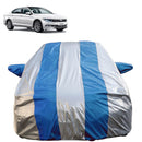 Autofact Passat Car Cover - FlexGuard - Waterproof Car Body Cover for Volkswagen Passat - With Mirror Pockets, Triple Stitched, Bottom Fully Elastic, Adjustable Belt and Buckle (Silver / Blue Stripes)