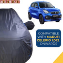Autofact Celerio New Model Car Cover - CoreProtect - Water Resistant Car Body Cover for Maruti Celerio New Model - With Mirror Pockets, Triple Stitched, Bottom Fully Elastic, Adjustable Belt and Buckle (Grey 210D)