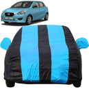 Autofact Datsun Go Car Cover - EasyShield - Car Body Cover for Nissan Datsun Go - With Mirror Pockets, Triple Stitched, Bottom Fully Elastic, Adjustable Belt and Buckle (Teak Blue Stripes)