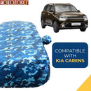 Autofact Carens Car Cover - TearTough - Dog Proof / Waterproof Car Body Cover for Kia Carens - With Mirror Pockets, Triple Stitched, Bottom Fully Elastic, Adjustable Belt and Buckle (Airforce Blue 4x4)