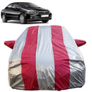 Autofact Linea Car Cover - FlexGuard - Waterproof Car Body Cover for Fiat Linea - With Mirror Pockets, Triple Stitched, Bottom Fully Elastic, Adjustable Belt and Buckle (Silver / Pink Stripes)