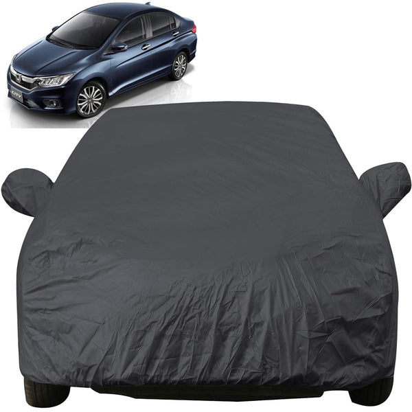 Autofact City Idtech Car Cover - EasyShield - Car Body Cover for Honda City Idtech - With Mirror Pockets, Triple Stitched, Bottom Fully Elastic, Adjustable Belt and Buckle (Grey 190T)