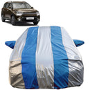 Autofact Carens Car Cover - FlexGuard - Waterproof Car Body Cover for Kia Carens - With Mirror Pockets, Triple Stitched, Bottom Fully Elastic, Adjustable Belt and Buckle (Silver / Blue Stripes)
