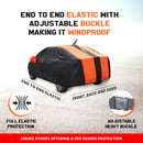 Autofact Swift Car Cover - EasyShield - Car Body Cover for Maruti Swift - With Mirror Pockets, Triple Stitched, Bottom Fully Elastic, Adjustable Belt and Buckle (Orange Blue Stripes)