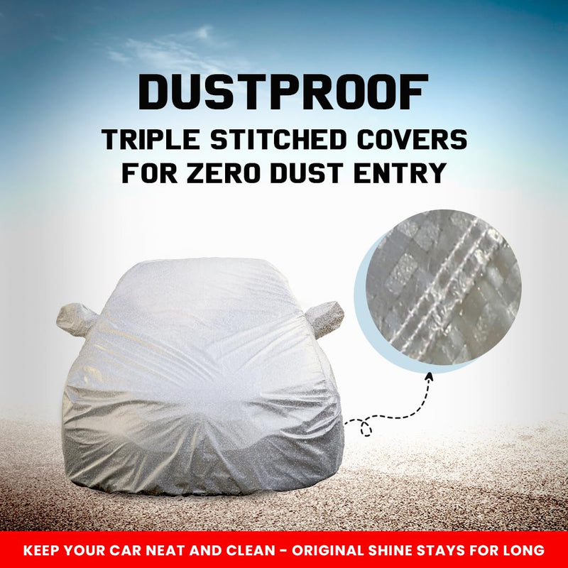Autofact Scorpio Car Cover - FlexGuard - Waterproof Car Body Cover for Mahindra Scorpio - With Mirror Pockets, Triple Stitched, Bottom Fully Elastic, Adjustable Belt and Buckle (Silver)