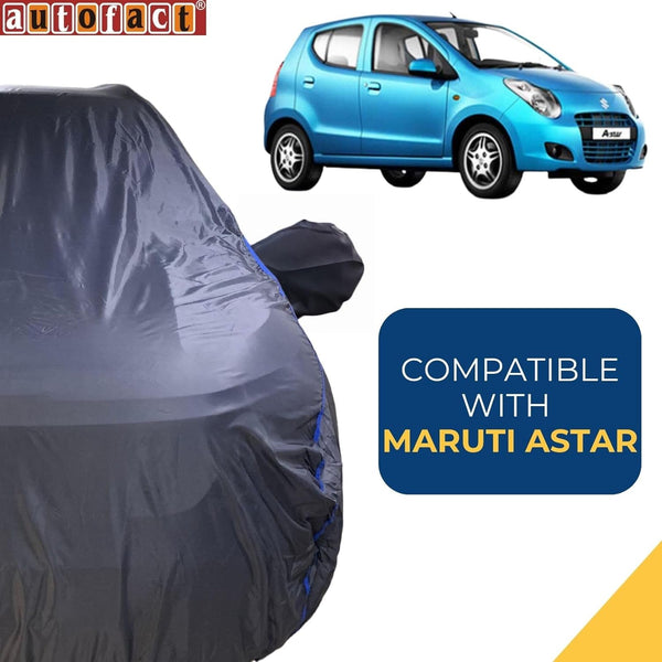 Autofact Astar Car Cover - CoreProtect - Water Resistant Car Body Cover for Maruti Astar - With Mirror Pockets, Triple Stitched, Bottom Fully Elastic, Adjustable Belt and Buckle (Grey 210D)