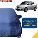 Autofact SX4 Car Cover - CoreProtect - Water Resistant Car Body Cover for Maruti SX4 - With Mirror Pockets, Triple Stitched, Bottom Fully Elastic, Adjustable Belt and Buckle (Navy 210D)