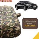 Autofact Linea Car Cover - TearTough - Dog Proof / Waterproof Car Body Cover for Fiat Linea - With Mirror Pockets, Triple Stitched, Bottom Fully Elastic, Adjustable Belt and Buckle (Jungle Print 4x4)