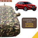 Autofact Glanza Car Cover - TearTough - Dog Proof / Waterproof Car Body Cover for Toyota Glanza - With Mirror & Antenna Pockets, Triple Stitched, Bottom Fully Elastic, Adjustable Belt and Buckle (Jungle Print 4x4)