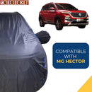 Autofact Hector Car Cover - CoreProtect - Water Resistant Car Body Cover for MG Hector - With Mirror Pockets, Triple Stitched, Bottom Fully Elastic, Adjustable Belt and Buckle (Grey 210D)