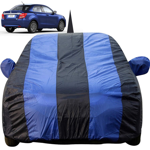 Autofact Swift Dzire New Model Car Cover - EasyShield - Car Body Cover for Maruti Swift Dzire New Model - With Mirror Pockets, Triple Stitched, Bottom Fully Elastic, Adjustable Belt and Buckle (Royal Blue Stripes)