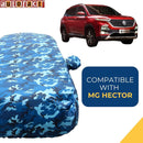 Autofact Hector Car Cover - TearTough - Dog Proof / Waterproof Car Body Cover for MG Hector - With Mirror Pockets, Triple Stitched, Bottom Fully Elastic, Adjustable Belt and Buckle (Airforce Blue 4x4)