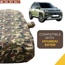 Autofact Exter Car Cover - TearTough - Dog Proof / Waterproof Car Body Cover for Hyundai Exter - With Mirror Pockets, Triple Stitched, Bottom Fully Elastic, Adjustable Belt and Buckle (Jungle Print 4x4)