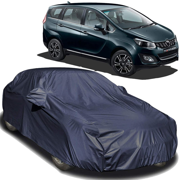 Autofact Marazzo Car Cover - EasyShield - Car Body Cover for Mahindra Marazzo - With Mirror Pockets, Triple Stitched, Bottom Fully Elastic, Adjustable Belt and Buckle (Navy 190T)