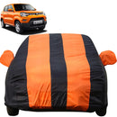 Autofact Spresso Car Cover - EasyShield - Car Body Cover for Maruti Spresso - With Mirror Pockets, Triple Stitched, Bottom Fully Elastic, Adjustable Belt and Buckle (Orange Blue Stripes)