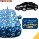 Autofact Vento Car Cover - TearTough - Dog Proof / Waterproof Car Body Cover for Volkswagen Vento - With Mirror & Antenna Pockets, Triple Stitched, Bottom Fully Elastic, Adjustable Belt and Buckle (Airforce Blue 4x4)
