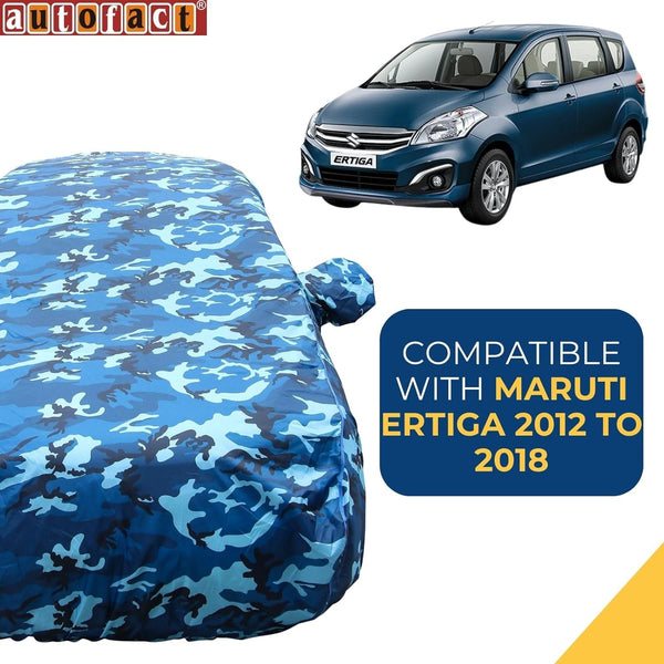 Autofact Ertiga Car Cover - TearTough - Dog Proof / Waterproof Car Body Cover for Maruti Ertiga - With Mirror Pockets, Triple Stitched, Bottom Fully Elastic, Adjustable Belt and Buckle (Airforce Blue 4x4)