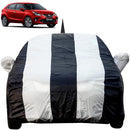 Autofact Glanza Car Cover - EasyShield - Car Body Cover for Toyota Glanza - With Mirror Pockets, Triple Stitched, Bottom Fully Elastic, Adjustable Belt and Buckle (White Blue Stripes)