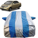 Autofact Manza Car Cover - FlexGuard - Waterproof Car Body Cover for Tata Manza - With Mirror Pockets, Triple Stitched, Bottom Fully Elastic, Adjustable Belt and Buckle (Silver / Blue Stripes)
