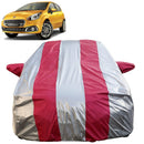 Autofact Punto Car Cover - FlexGuard - Waterproof Car Body Cover for Fiat Punto - With Mirror Pockets, Triple Stitched, Bottom Fully Elastic, Adjustable Belt and Buckle (Silver / Pink Stripes)