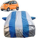 Autofact Nano Car Cover - FlexGuard - Waterproof Car Body Cover for Tata Nano - With Mirror Pockets, Triple Stitched, Bottom Fully Elastic, Adjustable Belt and Buckle (Silver / Blue Stripes)
