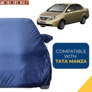 Autofact Manza Car Cover - CoreProtect - Water Resistant Car Body Cover for Tata Manza - With Mirror Pockets, Triple Stitched, Bottom Fully Elastic, Adjustable Belt and Buckle (Navy 210D)