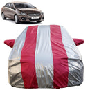 Autofact Ciaz Car Cover - FlexGuard - Waterproof Car Body Cover for Maruti Ciaz - With Mirror Pockets, Triple Stitched, Bottom Fully Elastic, Adjustable Belt and Buckle (Silver / Pink Stripes)