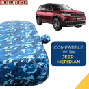 Autofact Meridian Car Cover - TearTough - Dog Proof / Waterproof Car Body Cover for Jeep Meridian - With Mirror Pockets, Triple Stitched, Bottom Fully Elastic, Adjustable Belt and Buckle (Airforce Blue 4x4)