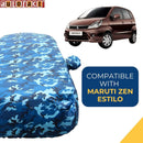 Autofact Zen Estilo Car Cover - TearTough - Dog Proof / Waterproof Car Body Cover for Maruti Zen Estilo - With Mirror Pockets, Triple Stitched, Bottom Fully Elastic, Adjustable Belt and Buckle (Airforce Blue 4x4)