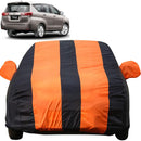 Autofact Innova Crysta Car Cover - EasyShield - Car Body Cover for Toyota Innova Crysta - With Mirror Pockets, Triple Stitched, Bottom Fully Elastic, Adjustable Belt and Buckle (Orange Blue Stripes)