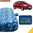 Autofact Figo Aspire Car Cover - TearTough - Dog Proof / Waterproof Car Body Cover for Ford Figo Aspire - With Mirror Pockets, Triple Stitched, Bottom Fully Elastic, Adjustable Belt and Buckle (Airforce Blue 4x4)