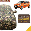 Autofact Alto K10 Old Model Car Cover - TearTough - Dog Proof / Waterproof Car Body Cover for Maruti Alto K10 Old Model - With Mirror Pockets, Triple Stitched, Bottom Fully Elastic, Adjustable Belt and Buckle (Jungle Print 4x4)