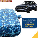 Autofact Tucson Car Cover - TearTough - Dog Proof / Waterproof Car Body Cover for Hyundai Tucson - With Mirror Pockets, Triple Stitched, Bottom Fully Elastic, Adjustable Belt and Buckle (Airforce Blue 4x4)
