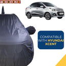 Autofact Xcent Car Cover - CoreProtect - Water Resistant Car Body Cover for Hyundai Xcent - With Mirror & Antenna Pockets, Triple Stitched, Bottom Fully Elastic, Adjustable Belt and Buckle (Grey 210D)