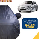 Autofact Accent Car Cover - CoreProtect - Water Resistant Car Body Cover for Hyundai Accent - With Mirror Pockets, Triple Stitched, Bottom Fully Elastic, Adjustable Belt and Buckle (Grey 210D)