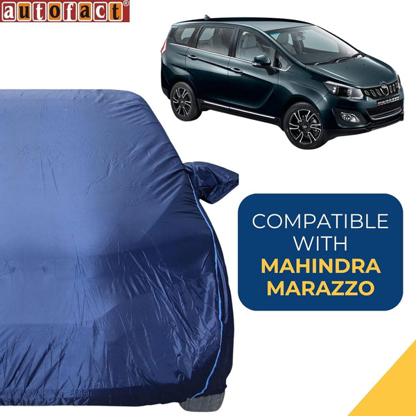 Autofact Marazzo Car Cover - CoreProtect - Water Resistant Car Body Cover for Mahindra Marazzo - With Mirror Pockets, Triple Stitched, Bottom Fully Elastic, Adjustable Belt and Buckle (Navy 210D)