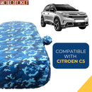 Autofact C5 Car Cover - TearTough - Dog Proof / Waterproof Car Body Cover for Citroen C5 - With Mirror Pockets, Triple Stitched, Bottom Fully Elastic, Adjustable Belt and Buckle (Airforce Blue 4x4)