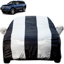 Autofact Pajero Car Cover - EasyShield - Car Body Cover for Mitsubishi Pajero - With Mirror Pockets, Triple Stitched, Bottom Fully Elastic, Adjustable Belt and Buckle (White Blue Stripes)