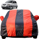 Autofact Santro Xing Car Cover - EasyShield - Car Body Cover for Hyundai Santro Xing - With Mirror Pockets, Triple Stitched, Bottom Fully Elastic, Adjustable Belt and Buckle (Red Blue Stripes)