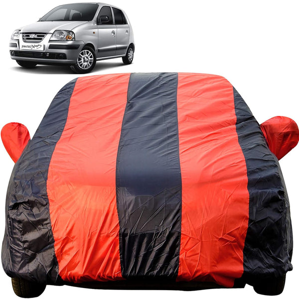 Autofact Santro Xing Car Cover - EasyShield - Car Body Cover for Hyundai Santro Xing - With Mirror Pockets, Triple Stitched, Bottom Fully Elastic, Adjustable Belt and Buckle (Red Blue Stripes)