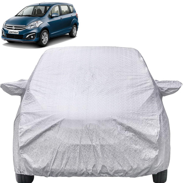 Autofact Ertiga Car Cover - FlexGuard - Waterproof Car Body Cover for Maruti Ertiga - With Mirror Pockets, Triple Stitched, Bottom Fully Elastic, Adjustable Belt and Buckle (Silver)